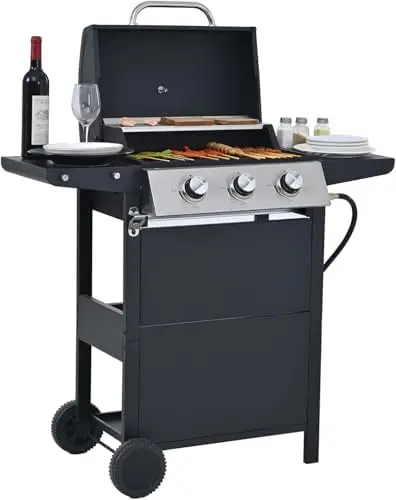 3-Burner Propane Gas Grill | 26,000 BTU Stainless Steel with Enamel Wire Cooking Grates & Built-In Thermometer | Side