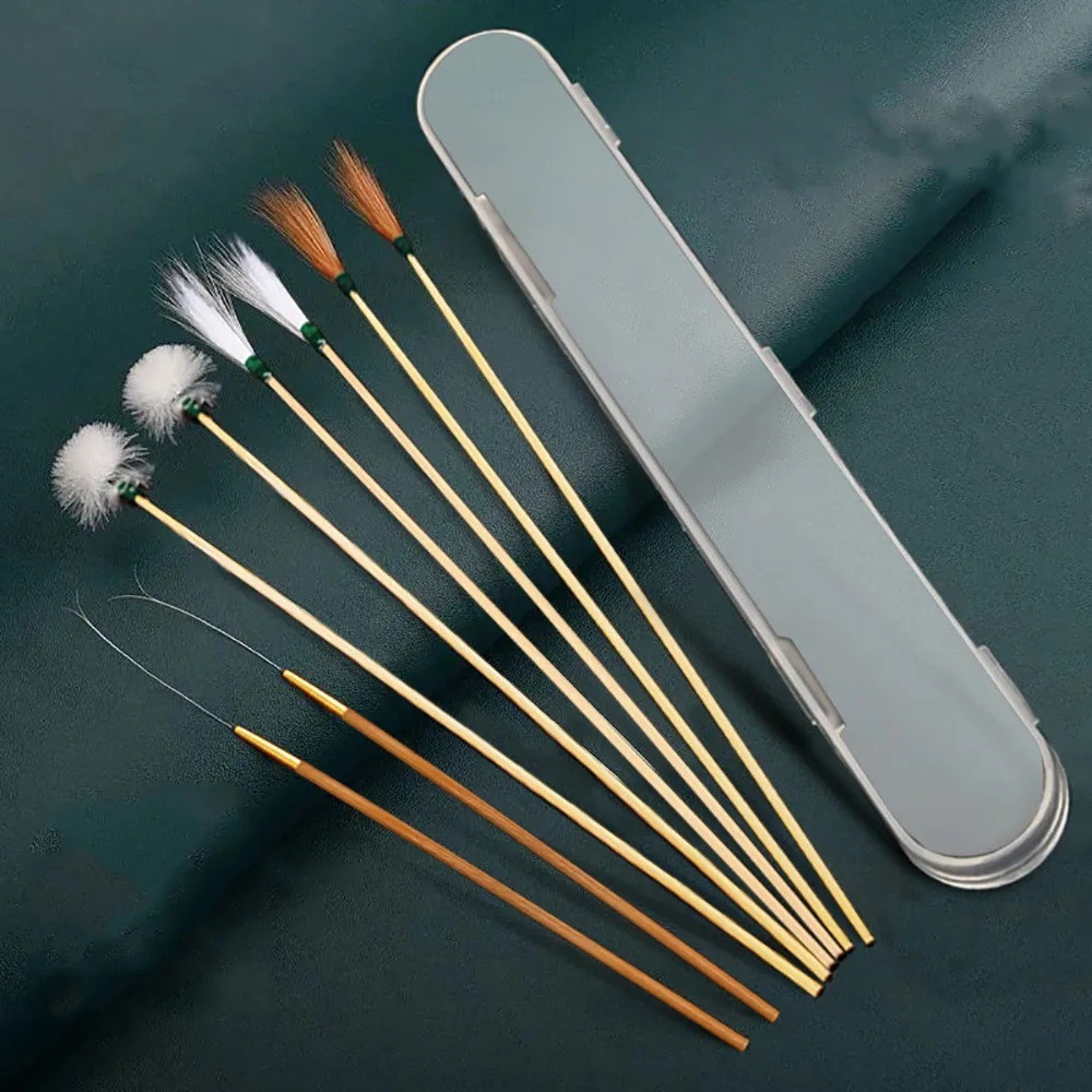 

6/8/10PCS Bamboo Handle Goose Feather Earpick Stainless Steel Spoon Cleaner Wax Remover Curette Stick Design Ear Massage Set