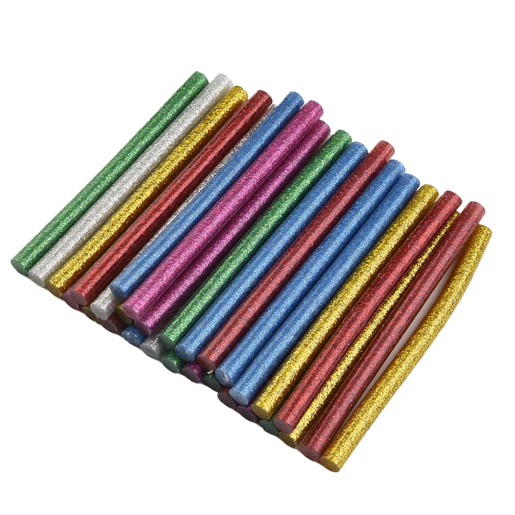 30PCS 7×100mm Hot Glue Thermoplastic Resin Adhesive Mixed Colors Glitter High Viscosity Hot Melt Adhesive Strips Repair Tool