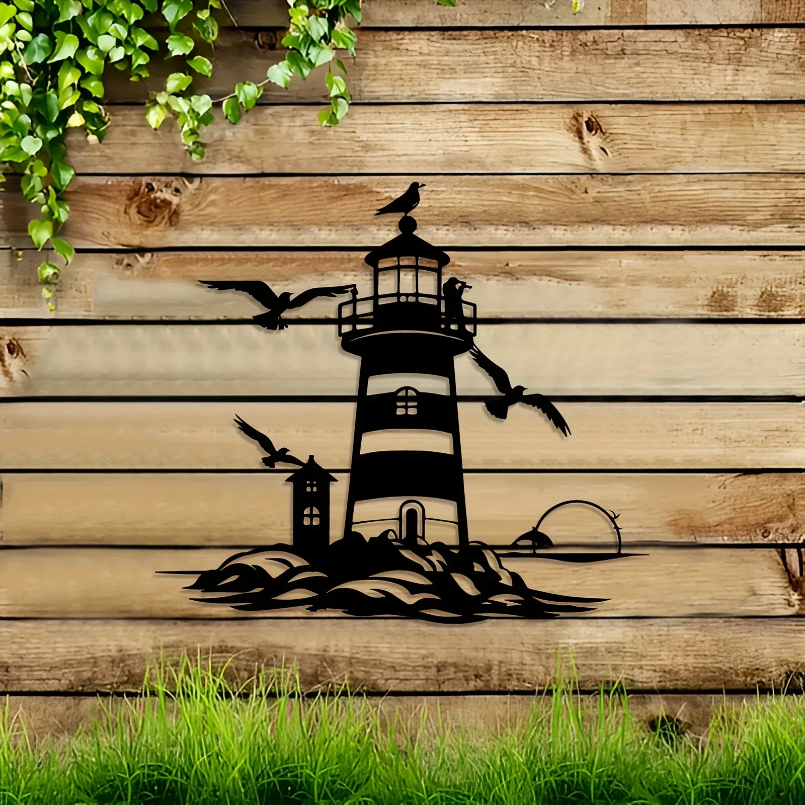 Lighthouse Seagull Metal Wall Art, Large Iron Nautical Hanging Sculpture Coastal Maritime Home Decor Housewarming Christmas Gift