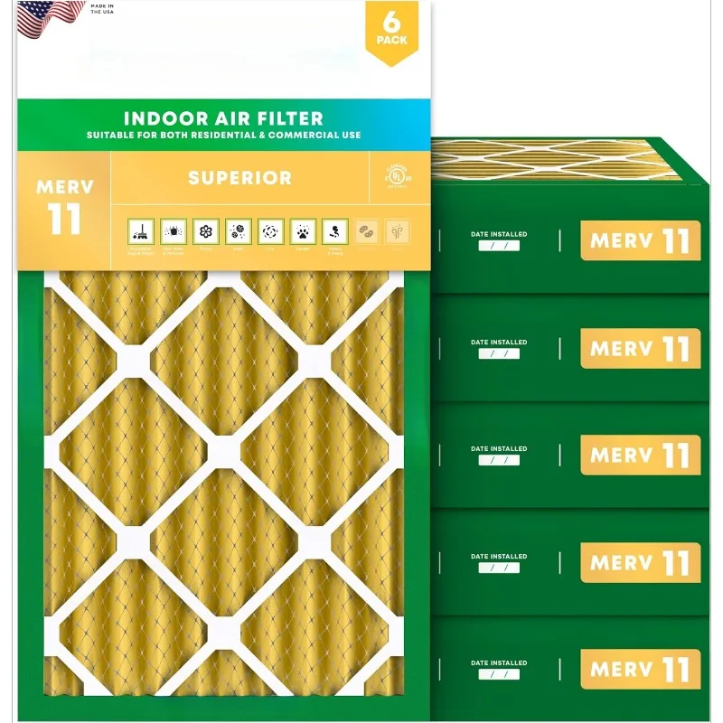 16x24x4 Air Filter MERV 11 Allergen Defense (6-Pack), Pleated HVAC AC  (Actual Size: 15.38 x 23.38 x 3.63 Inches)