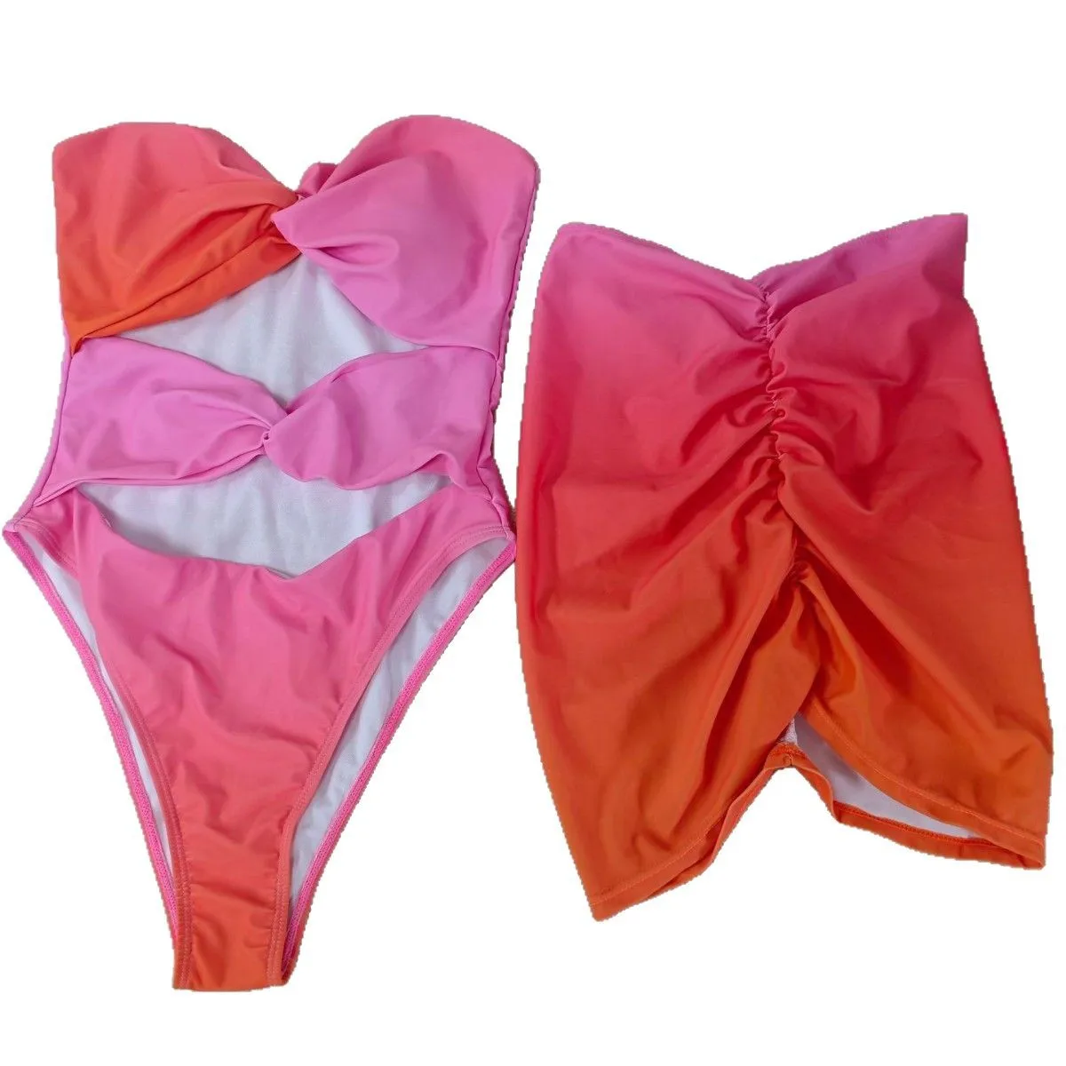 New Style Halter Neck Women's Bikini One-piece Thermal Spring Skirt Swimsuit Two-piece Set for Swimming
