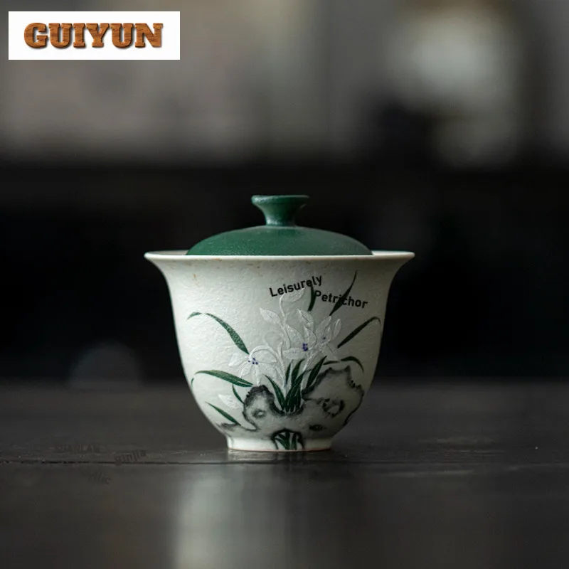 

130ml Hand-painted Orchid Gaiwan Zen Sopera Tea Tureen Household Tea Bowl With Lid Kit Tea Making Cover Bowl Teaware Gift