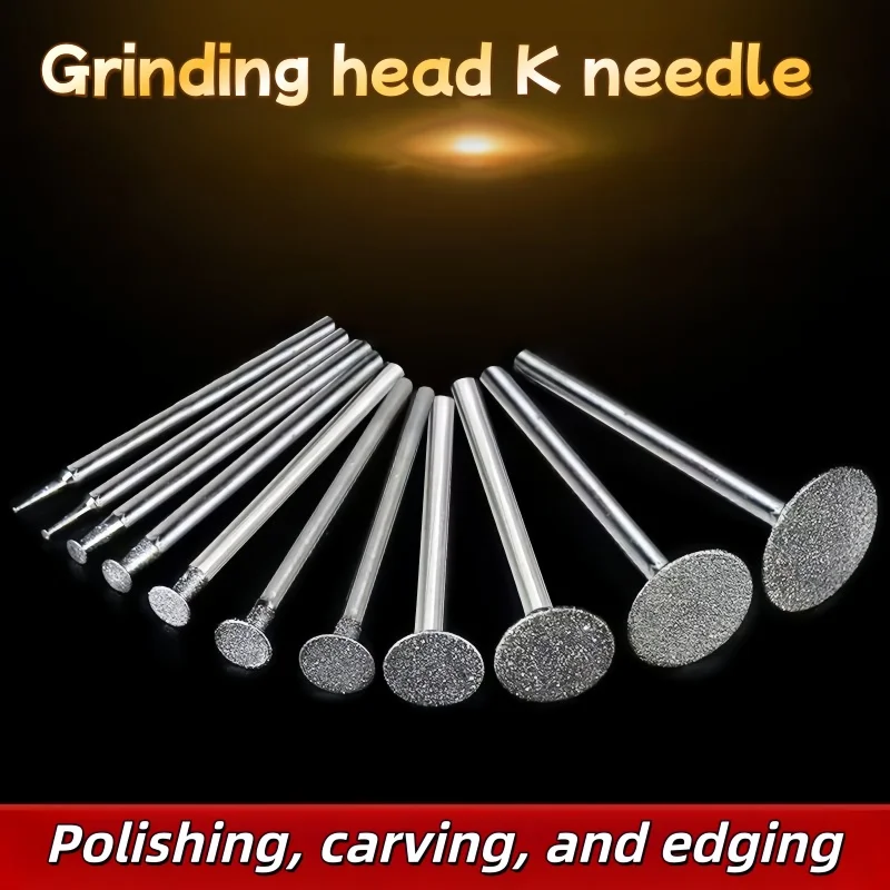 Diamond Grinding Head Thin Slice K-Needle (2.35mm Shank)-Carving Tool for Jade/Agate/Amber, Accessory for Electric Rotary Tools