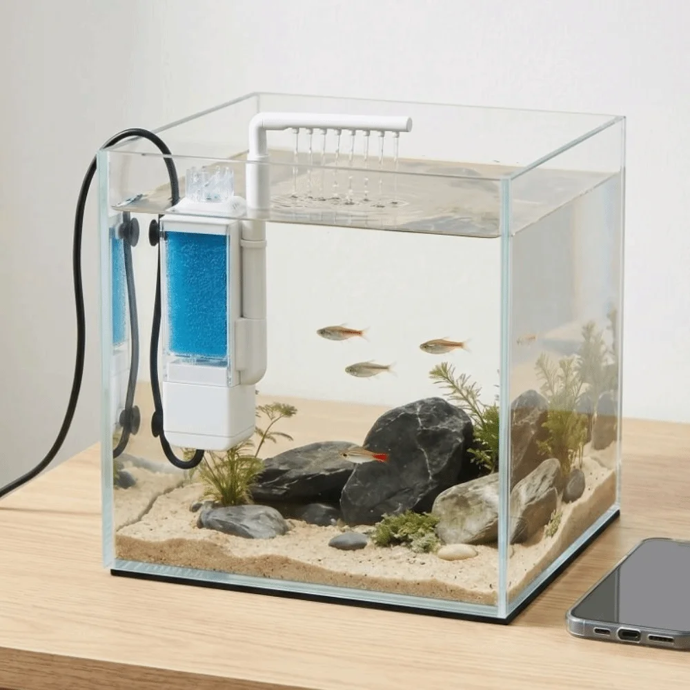 

3-in-1 USB Fish Tank Filter Suction Cup Wall-Mounted Aquarium Filter Pump Low-Water-Level Silent Waterfall Filter Goldfish Tank