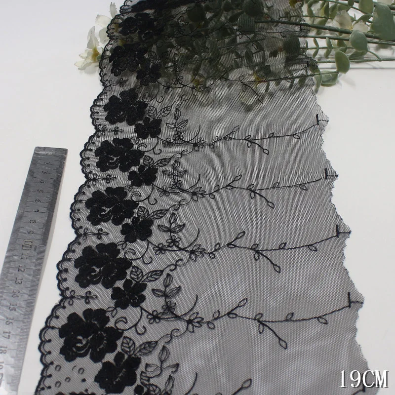 

41Yards Floral White Black Embroidery Tulle Lace Trim DIY Lingerie Accessories Soft Mesh Embroidered Lace for Dress Crafts