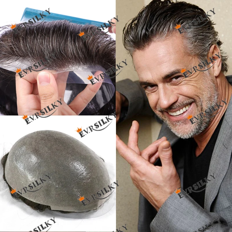 

Super Thin 0.04mm Vlooped Full PU Base Men Toupee Long Last Undetectable Miscro Skin Human Hair Prosthesis Capillary System Unit