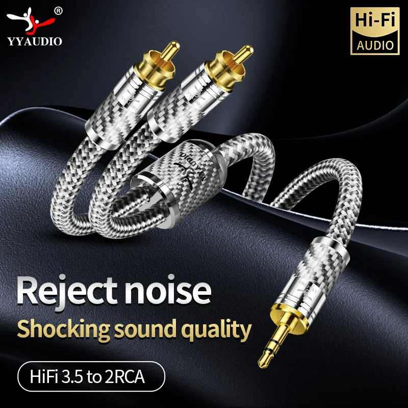 

YYAUDIO HiFi стерео OFC 3,5 мм-2RCA аудиокабель AUX кабель для усилителей аудио домашний кинотеатр компьютер настольное аудио