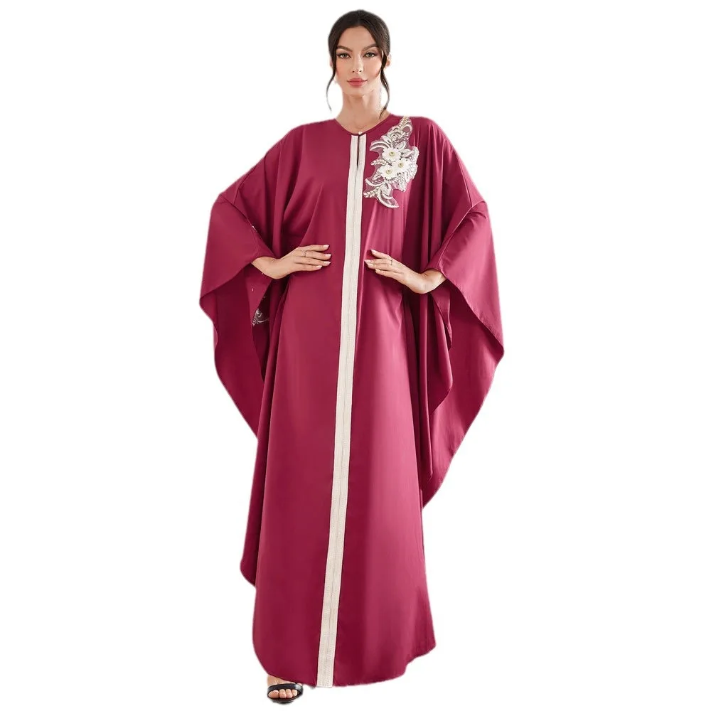 Women Eid Muslim Abayas Appliques Party Dress Batwing Ramadan Morocco Long Robe Dubai Abaya Patchwork Kaftan Elegant Loose