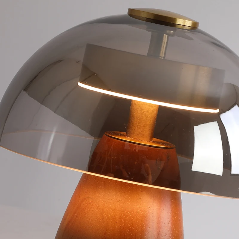 مصباح فطر برأس من الخشب الصلب، مصباح ليلي، ديكور إبداعي، مصباح مكتبي لغرفة النوم، جو منزلي بسيط