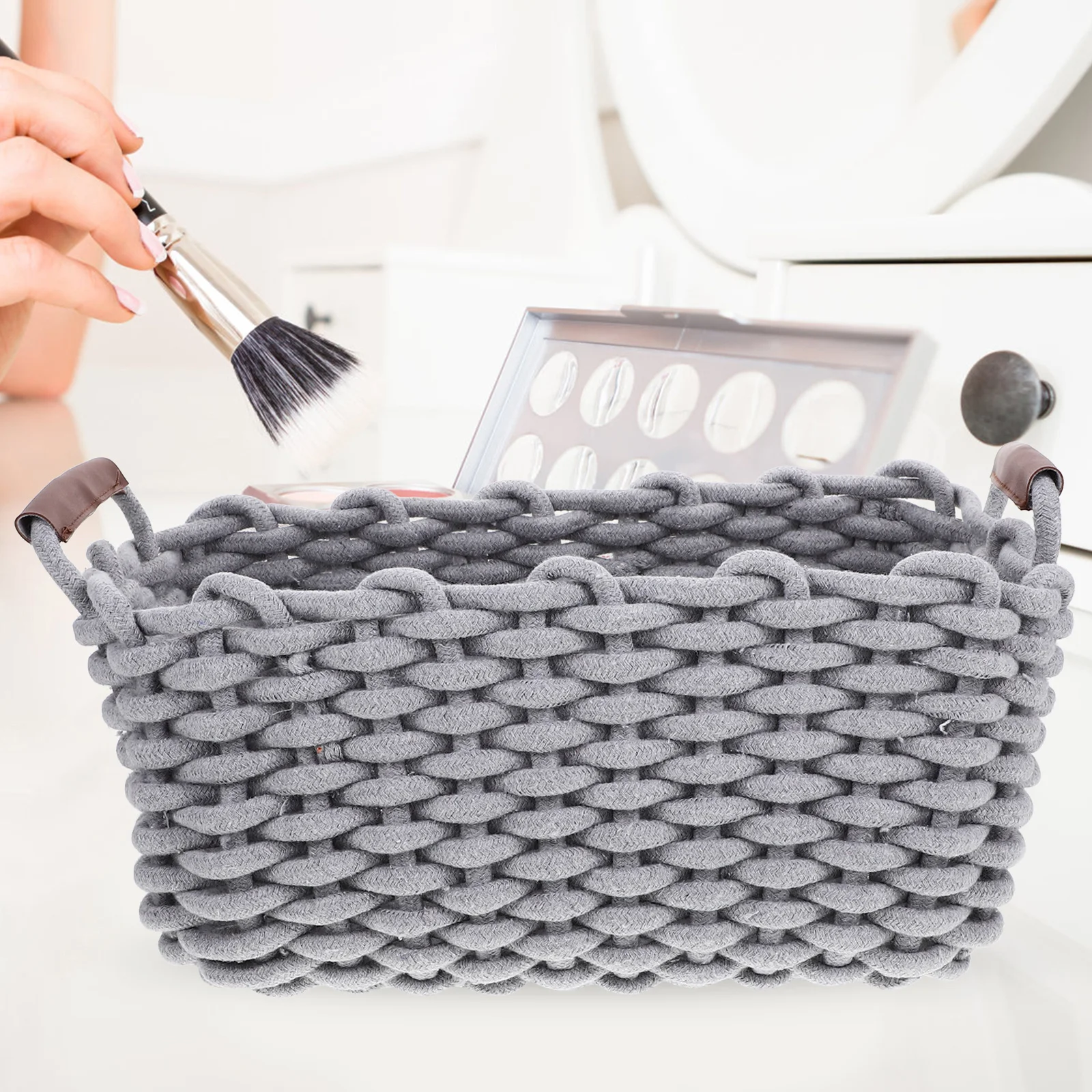 

Cotton Rope Storage Basket Cosmetics Organizer Desktop Sundries Holder Multipurpose Small Woven Basket for Home Bedroom