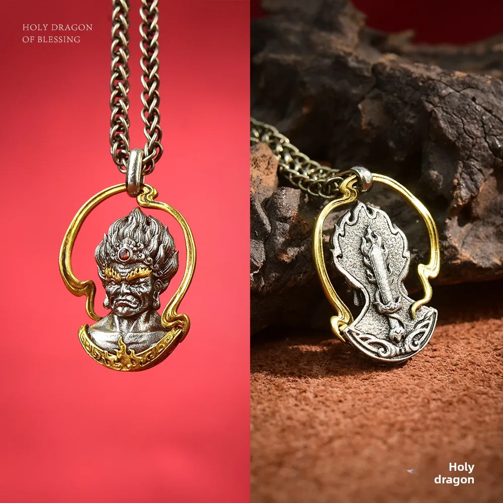 Chinese Traditional Tibetan Acala Buddha Pendant Lucky Blessing Protection Handmade Unisex Amulet Good Fortune Wenwan Necklace