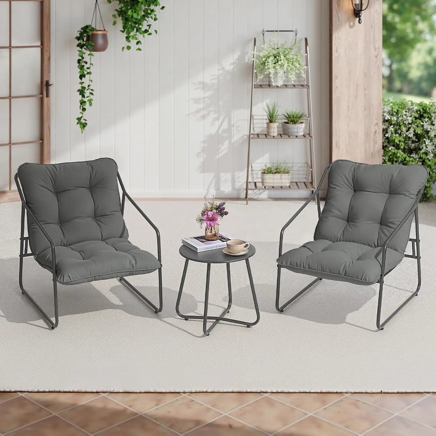 مجموعة أثاث الفناء المكونة من 3 قطع، مجموعة محادثة خارجية مع كرسيين خارجيين وطاولة قهوة، أثاث خارجي لحديقة الشرفة