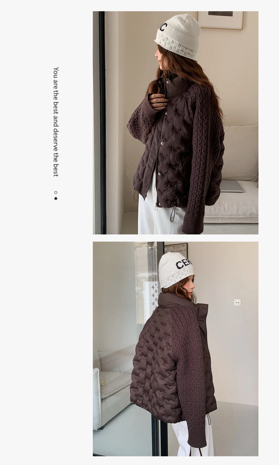 Korean Cable Knit Sleeve Spliced Padded Jacket 2026 Winter Stand Collar Warm Puffer Jacket Women All Match Casual Quilted Parkas