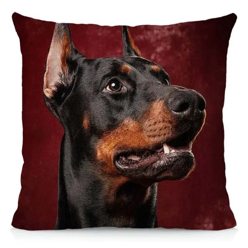 Animal Doberman Pinscher Print Cushion Cover Dog Decorative Sofa Polyester Pillow Case 45x45cm Home Decor Fundas De Cojin