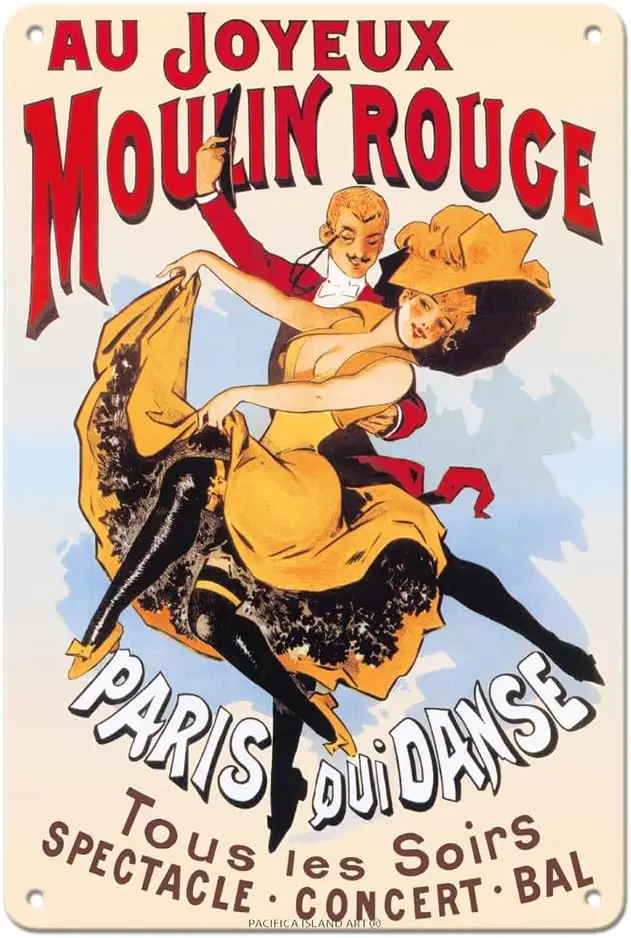 Au Joyeux (Felizes no Moulin Rouge) - Cabaret de Dança - Paris, França - Cartaz de Teatro Vintage c.1890 - Placa de Metal Vintage