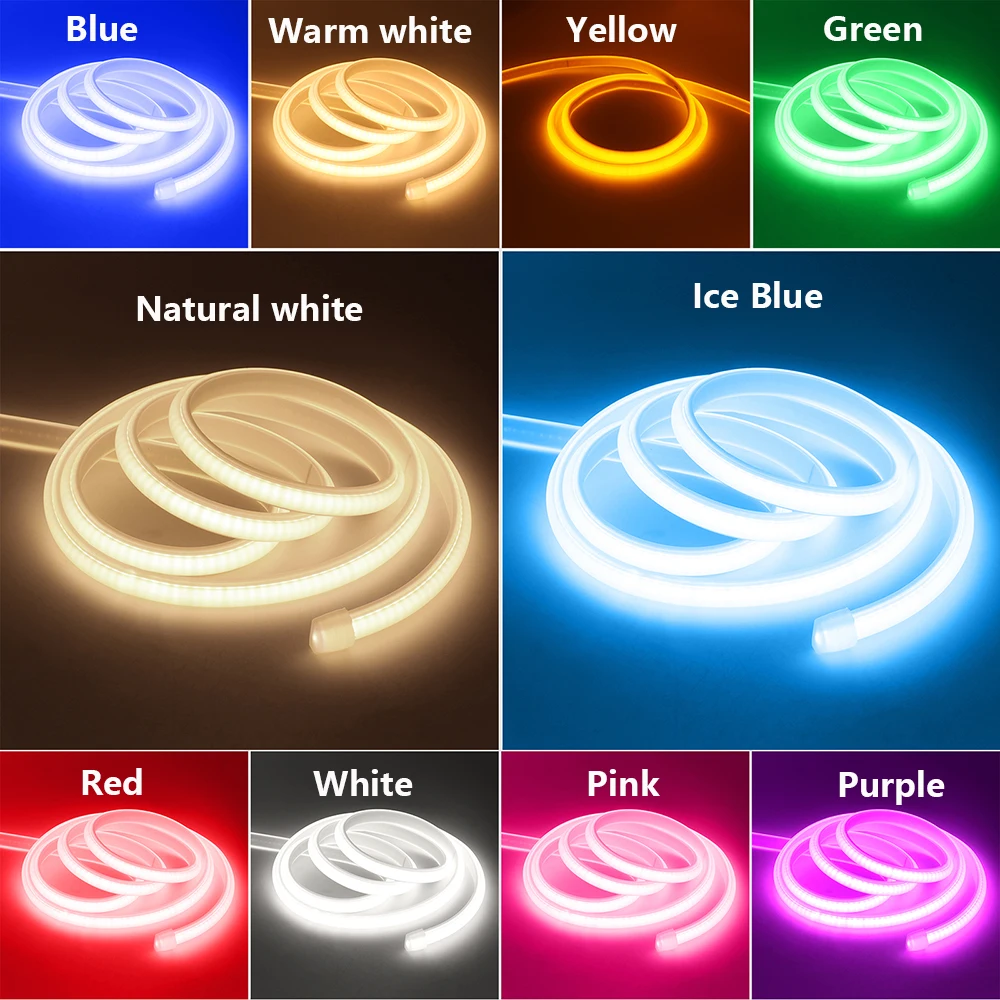 220 В 110 В COB Светодиодная лента Выключатель ЕС США Комплект вилок питания 1 м 2 м 5 м 10 м Высокая яркость 288 светодиодов Гибкая лампа RA90 Водонепроницаемый домашний декор