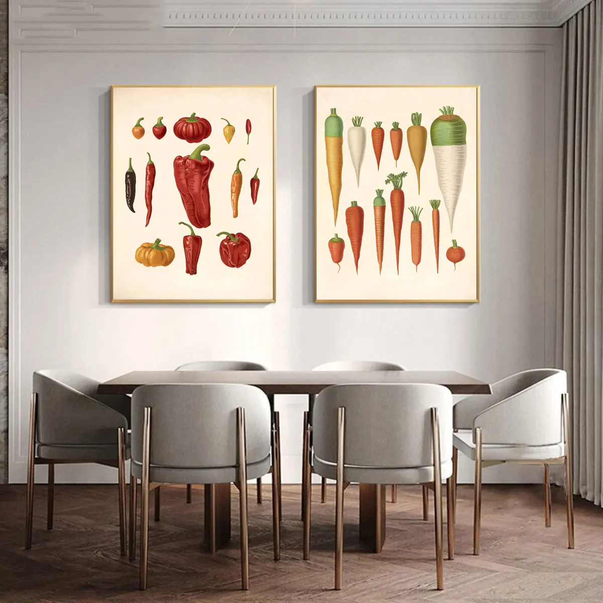 Retro Kitchen Wall Decor Painting Vegetables Tomato Chillis Radish Foods Posters Canvas Painting Modern Wall Art Print Pictures