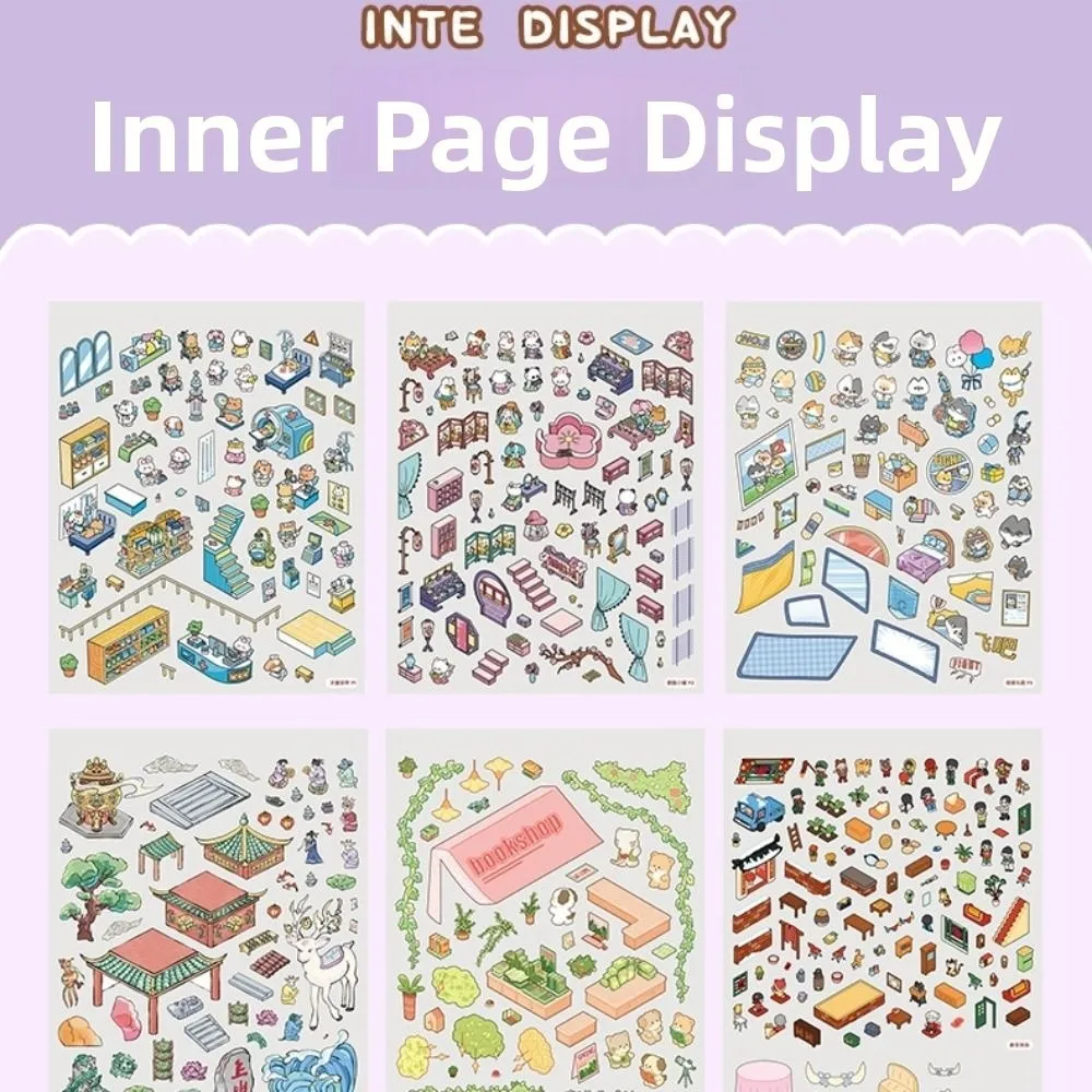 

20 Sheets 3D Landscape Stickers 8in1 Collection Kawaii Cartoon Scene Stickers Town Series Miniature Scene Sticker