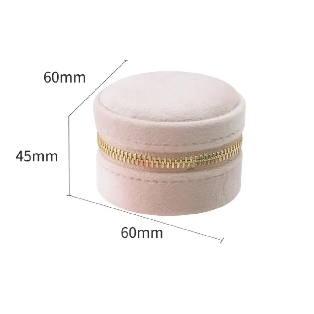 صندوق حلقي مستدير محمول بسحاب مخملي حقيبة تخزين أقراط صغيرة وقلادة منظم للسفر