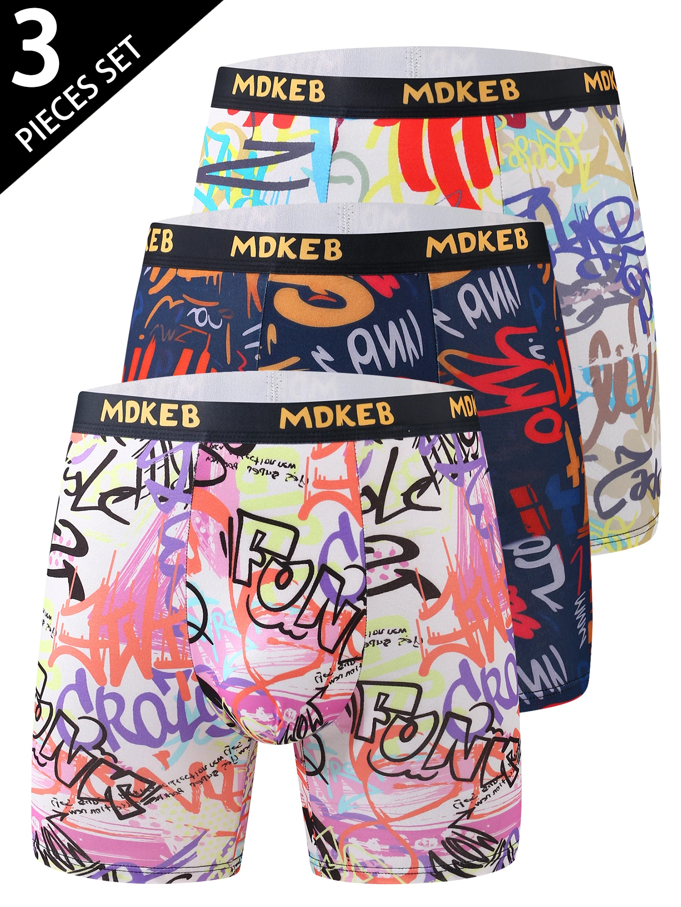 

Three-piece men's graffiti pattern long boxer briefs, breathable and comfortable high-elasticity long boxer briefs, boxing