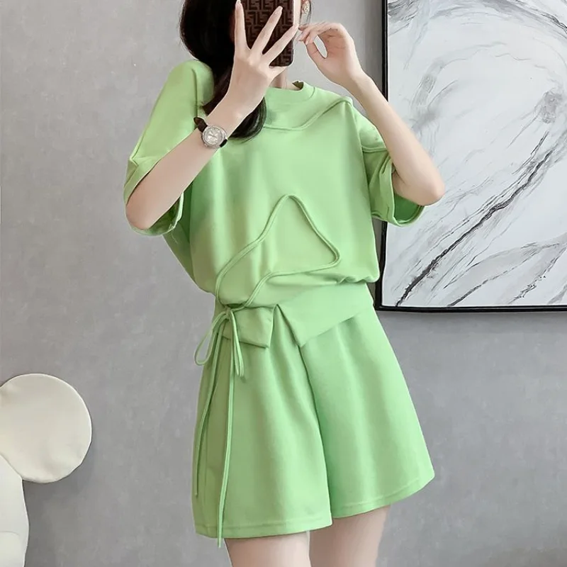 Women\'s Short Sets 2 Pieces New Sleeve Female Shorts Summer Kit Cheap And Korean Style Offers Light Promotion Novelties Outfit