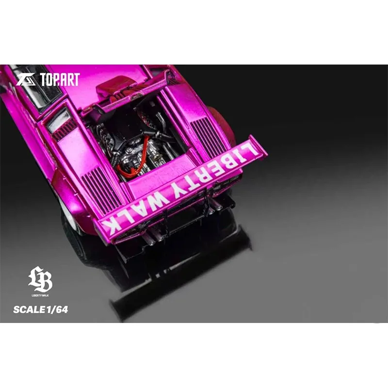 Nowość w magazynie LB 1:64 Skala Custom Show Limited Sportowy samochód w stylu Countach, różowy model ze stopu z gablotą, kolekcjonerska zabawka