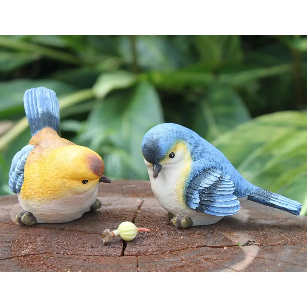 

Hand Painted Resin Blue & Orange Birds Figurines Home Garden Decor Set of 2