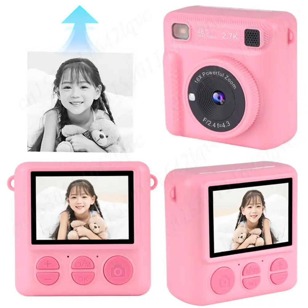 Kids Mini Instant Print Camera 1080P Inkless Thermal Print Camera 2.4inch Screen Thermal Printer Gift for Girls Boys Aged 3 +