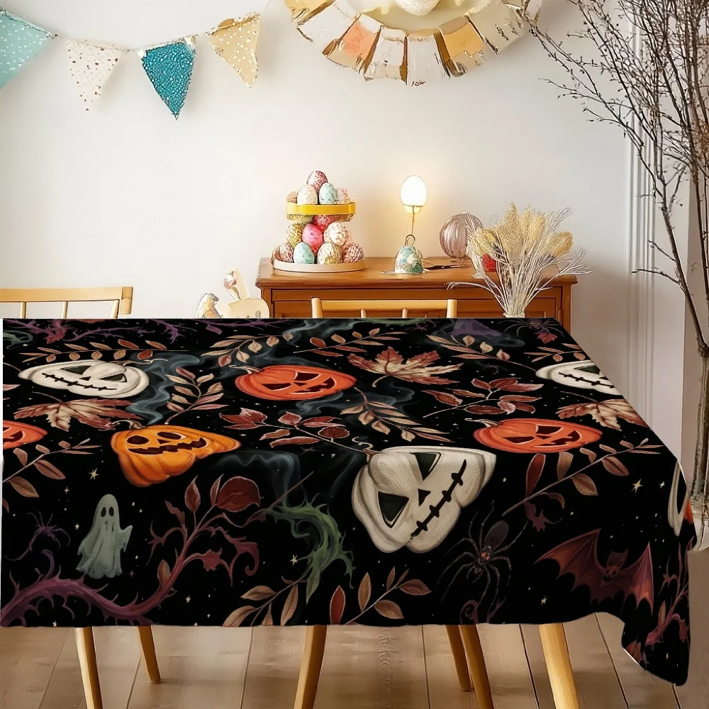 Halloween Rectangle Table Cloth Party Picnic Decor Pumpkin Maple Leaf Ghost Table Cover for Halloween Dinner Theme Decoration