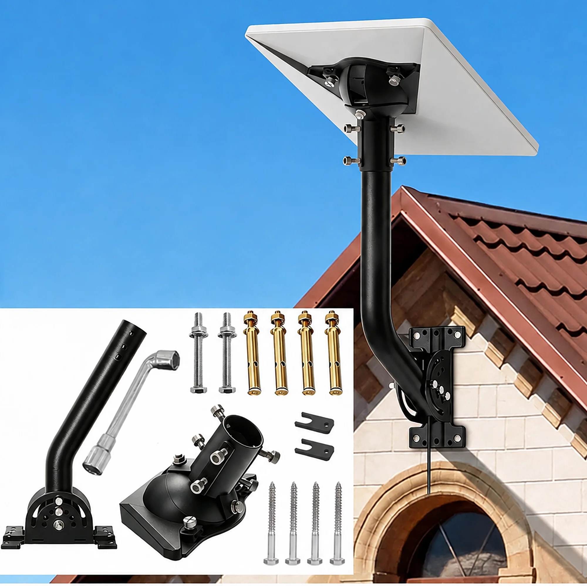 Starlink Mini V4 Wall-Mount,Ball Axis Adjustable &360°Rotation,Heavy-Duty Metal Bracket with Aluminum Pipe Adapter Mounting Kits