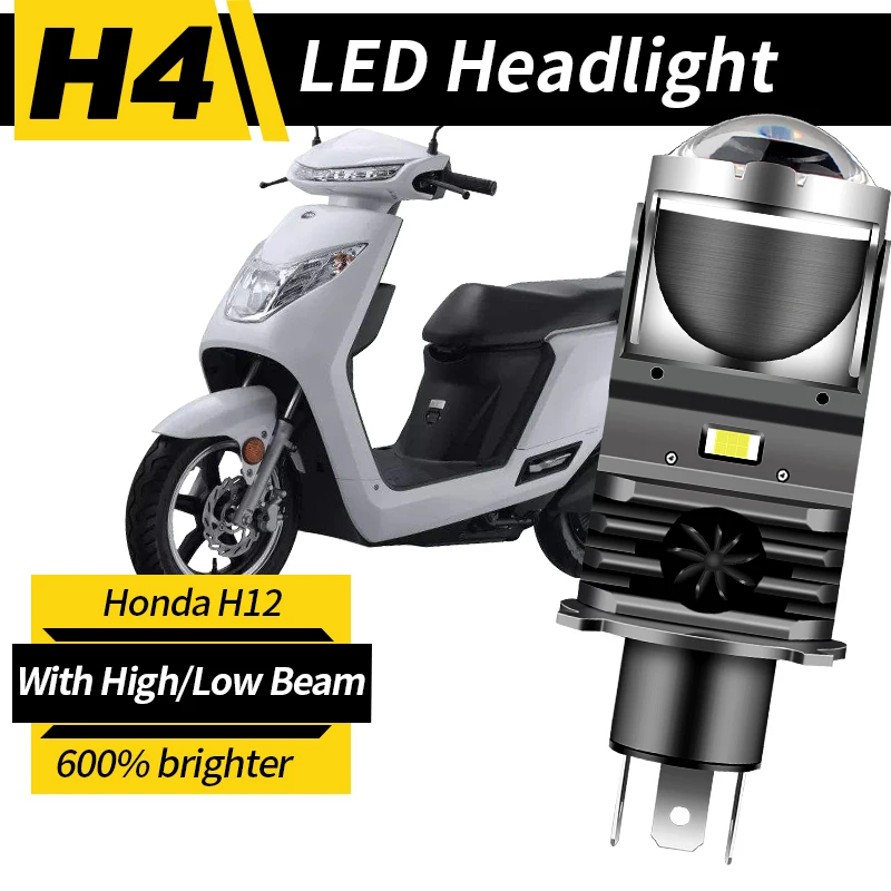 1pc H4 LED Projector Headlight Motorcycle 25W 50000LM Lens with Fan Cooling Automobile Hi Lo Beam Bulb For Honda H1 12