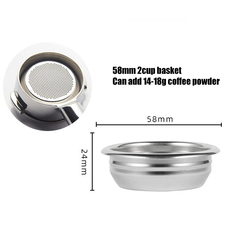 58mm 1/2/4 tazze cestino da caffè 9-22g in acciaio inox senza pressione caffè in polvere ciotola filtri cestello anello di dosaggio