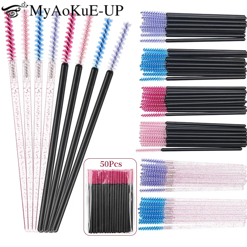 50 Uds. Brocha de maquillaje desechable, microcepillo para pestañas, varitas para rímel, aplicador de cosméticos, microcepillo para cejas,