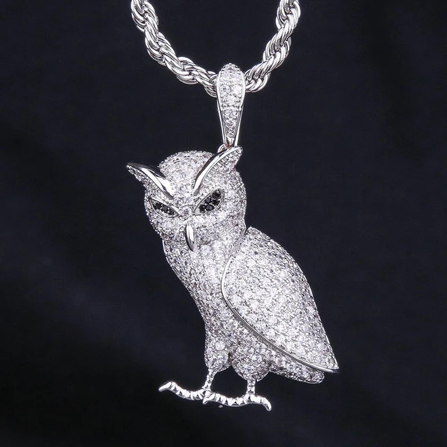 Hip Hop Ice Out Owl Necklace Shiny Bing Cubic Zirconia Animal Bird Pendant Men Cool Rock Rap Trend Jewelry AliExpress 36