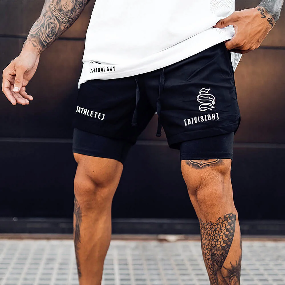 Men Fitness Bodybuilding Shorts Gyms Workout Male Breathable 2 In 1 Double-deck Quick Dry Sportswear Jogger New Beach Shorts Men