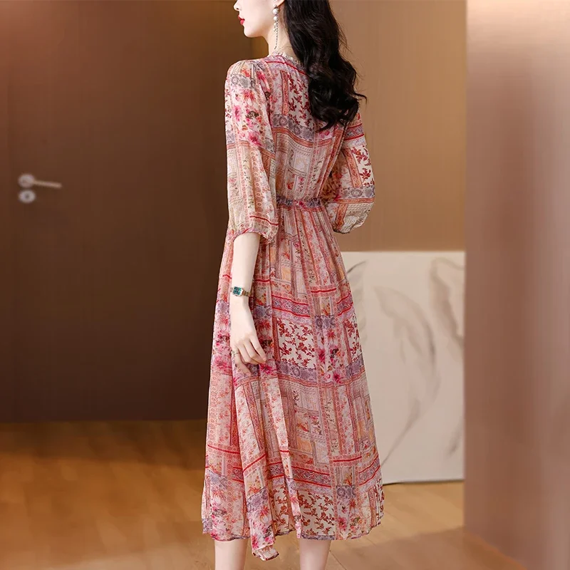 2025 여름 한국 우아한 럭셔리 축제 Vestidos 봄 꽃 실크 비치 맥시 Sundress 여성 Boho 패션 캐주얼 라이트 드레스