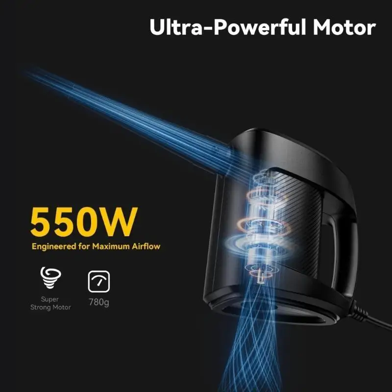 652F 220V Handheld Corded Air Blower 33000-35000RPM Fast Speed Low Noise Operation for PC Car Home Appliances ABS 3Meter Power
