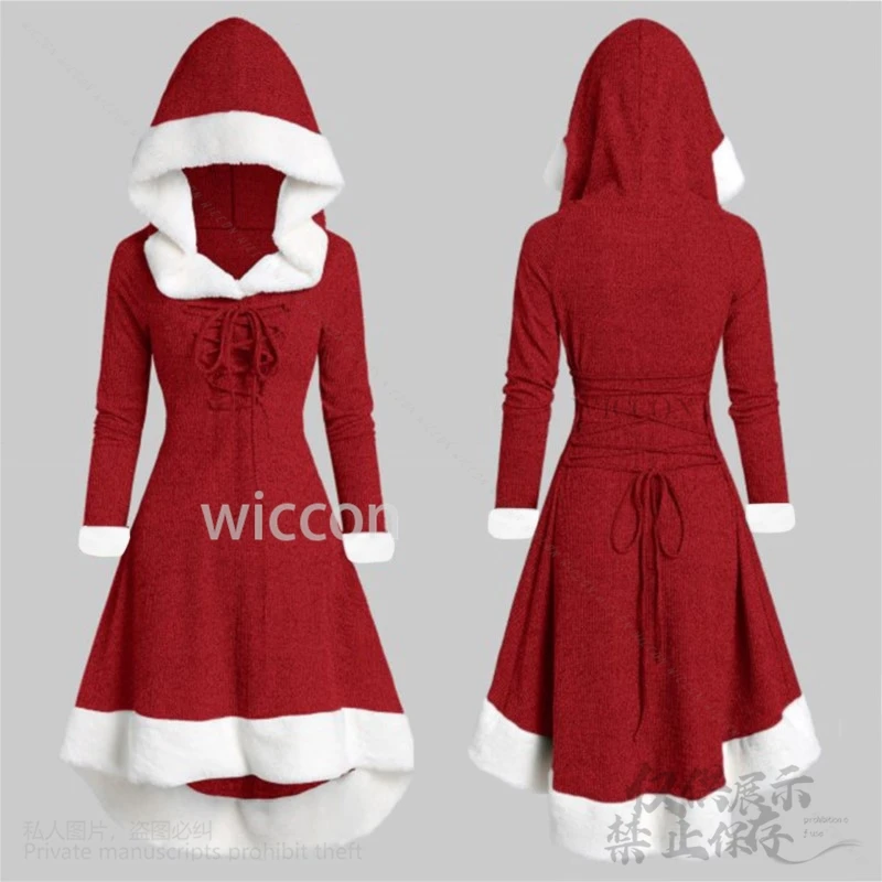 2024 Anime Kerst Jurken Winter Furcollar Lolita Sexy Wear Warme Capuchon Jurk Party Halloween Cosplay Vrouwen Meisjes Aangepast