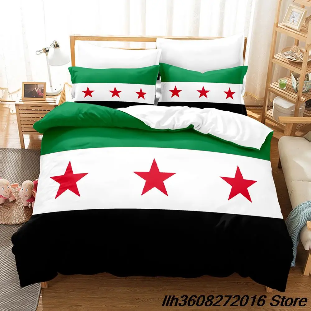 2025 The Syrian Arab Republic flag Bedding Set Cartoon Anime three-piece set Adult Kid Bedroom Duvetcover Sets 3D Kawaii