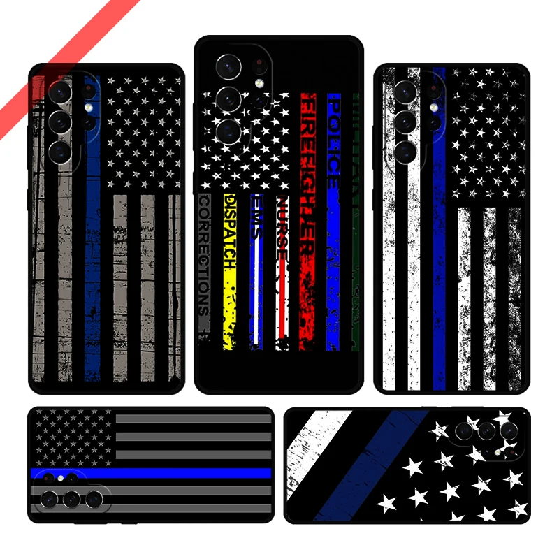 Police Thin Blue Line Flag Phone Case For Samsung Galaxy S20 FE S21 S10 S23 Plus S24 S22 Ultra Coque Note20 Note10 S9 S8 Cover