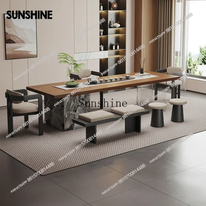 Italian minimalist solid wood island tea table and chair combination living room office tea table