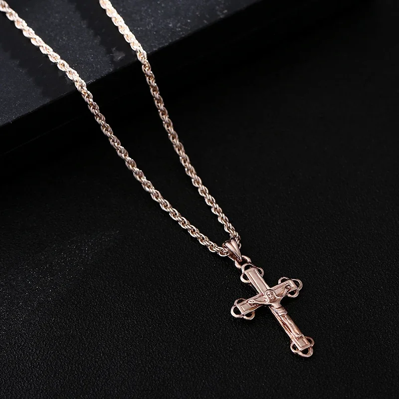 Shamty Classic Design Rose Gold Color Cross Necklace Christianity Jewelry Jesus Of Nazareth Rose Gold Cross Charm Orthodox