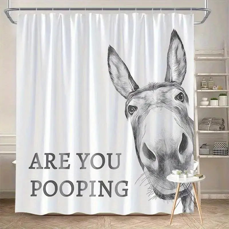 Funny Dog Shower Curtain Bathroom Decor Novelty Bath Curtain Cute Stallion Animals Fun Poolroom Curtain Bathroom Accessory