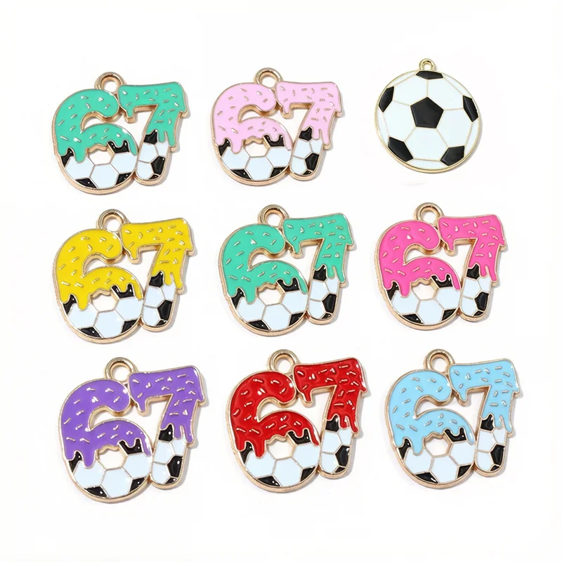 10pcs Enamel Six Seven 67 Charms Pendant Football Sport DIY Jewelry Making Accessories Findings for Necklace Earrings Bracelet