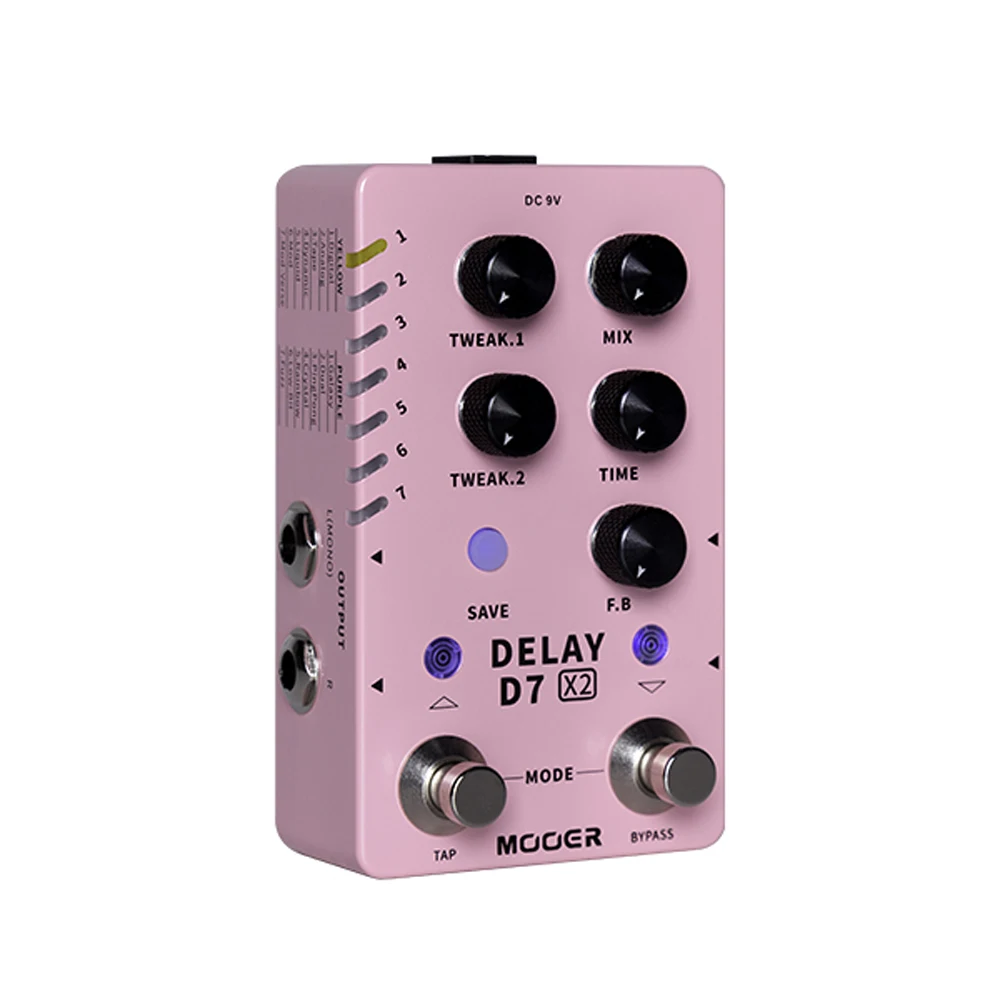 Mooer D7 Delay X2 Stereo Delay Pedal Built-in Analog/Digital/Dynamic/Dual/Fuzz 14 Delay Effects Guitar Pedal Tap Tempo Function