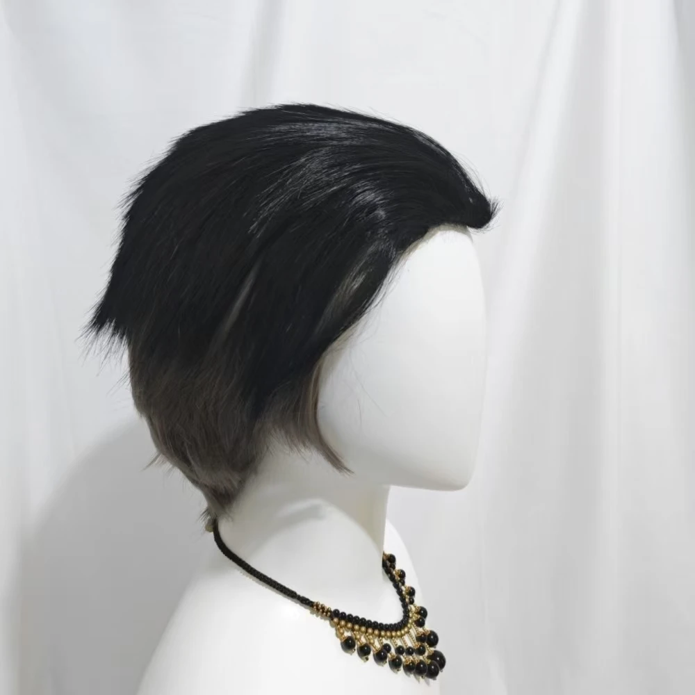 Anime Gyomei Himejima Cosplay Wig Gradient Short Hair Heat Resistant Synthetic Fiber Wig With Rose Net Anime Cosplay Party Wig
