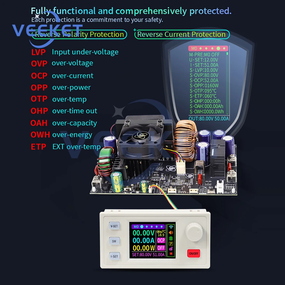 

XY8050S CNC DC Buck Power Supply 50A/4000W Adjustable Stabilized Power Supply Constant Voltage/Current Buck Converter Module