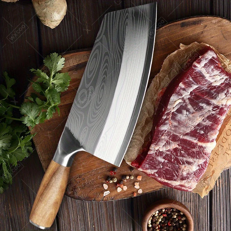 1PC Kitchen Chef Knife Stainless Filleting Knives Santoku Meat Cleaver Knife with Laser Damascus Pattern Household Cooking Tools