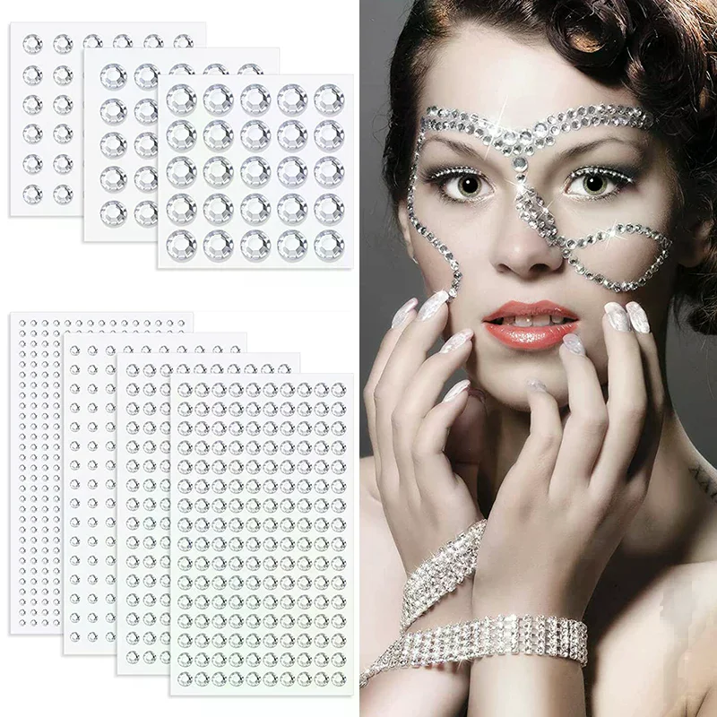 Self Adhesive Face Hair Gems Rhinestones Crystal Sticker Body Jewels Sticker Makeup Crafts Home Decor Sticker